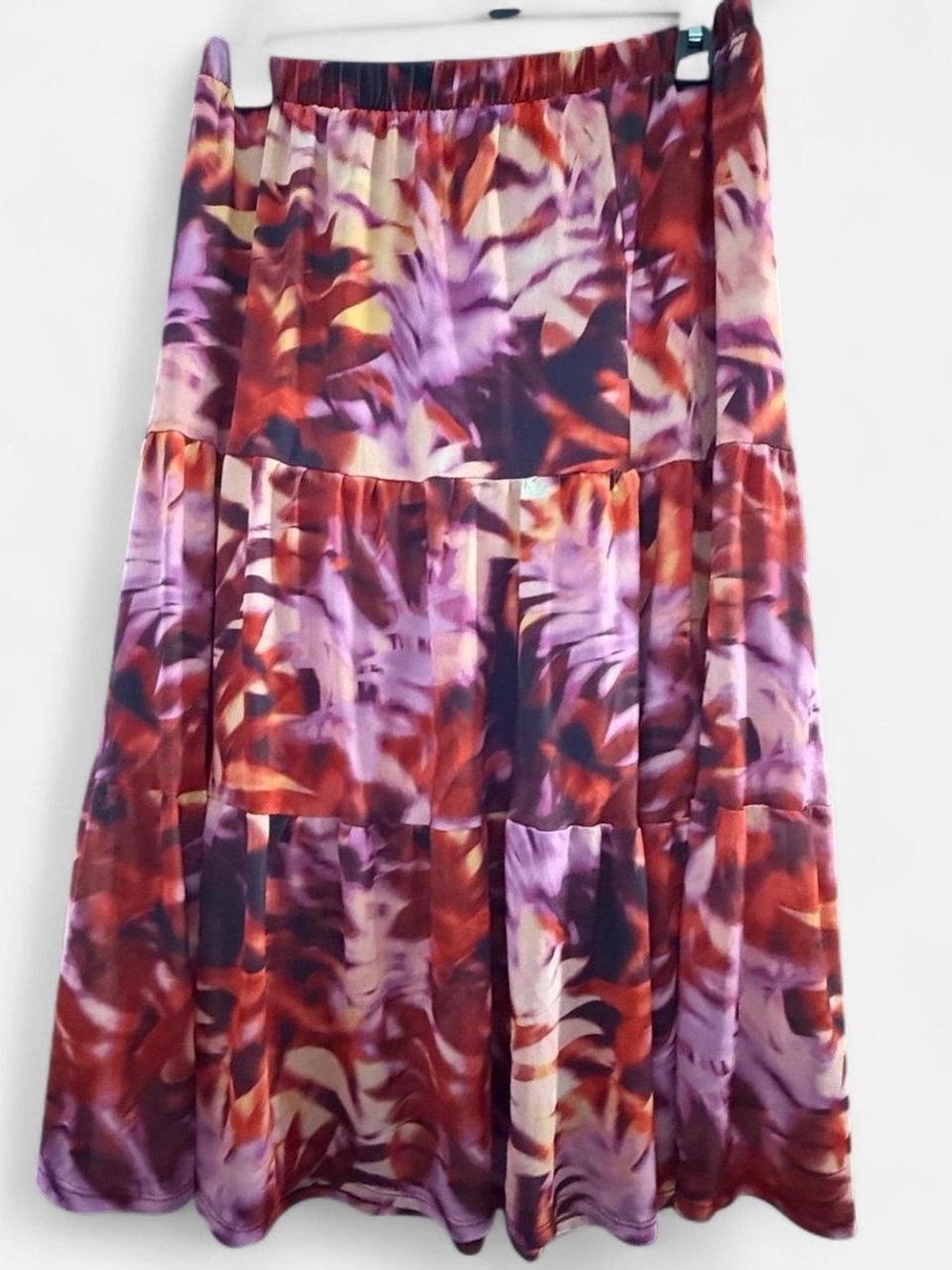 Harlow & Row Abstract Floral Tiered Midi Skirt Purple Burgundy Women’s Medium - Picture 1 of 4